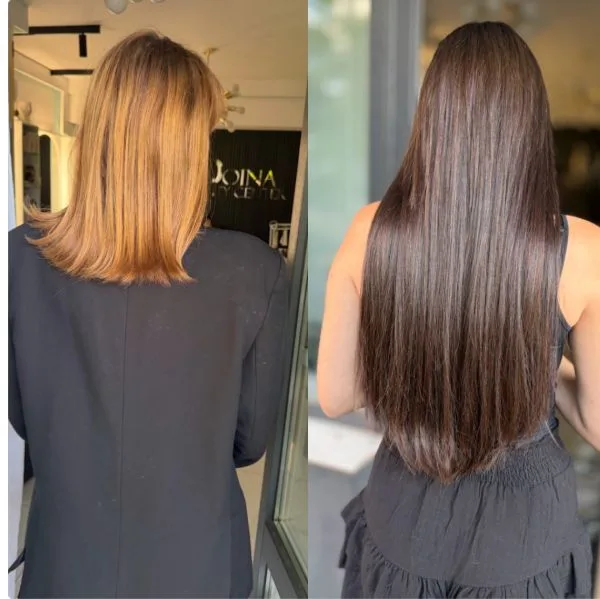 Înainte și după: culoare șaten și extensii de păr la Doina Beauty Center